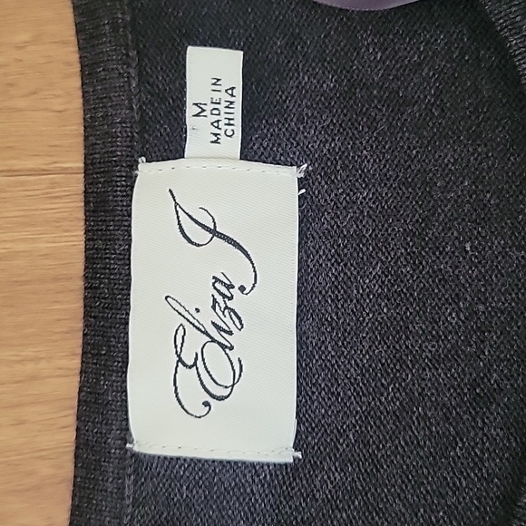 Eliza J Long Sleeve Sweater Dress Honeycomb Hem Pattern Gray White Medium - Picture 2 of 8